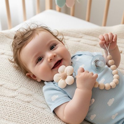 Attache tetine | Fleur silicone - Brico - Bébé.com