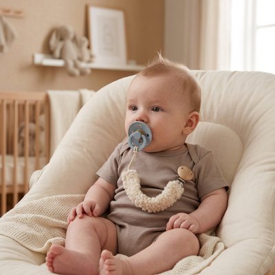 Attache tetine sur bébé assis