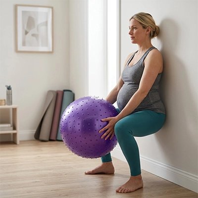 Ballon de grossesse​ violette 55 cm utilisé par future maman pour ses exercises