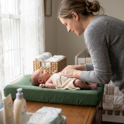 Housse matelas à langer | Feuilles verte - Brico - Bébé.com