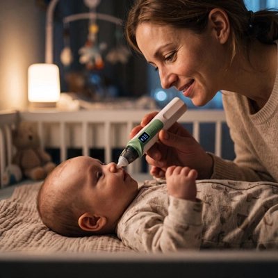 Mouche bebe electronique vert utilisé par maman sur son bébé