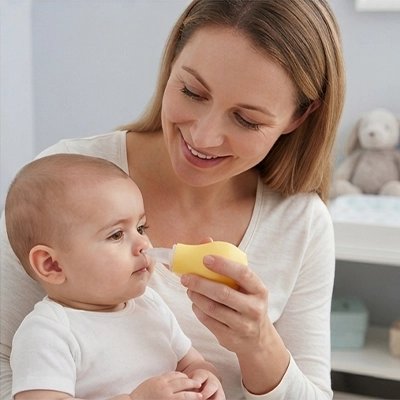 Mouche bebe jaune utilisé par maman sur son bébé