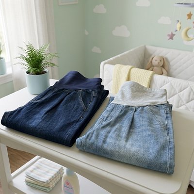 Pantalon grossesse 2 couleurs sur bureau
