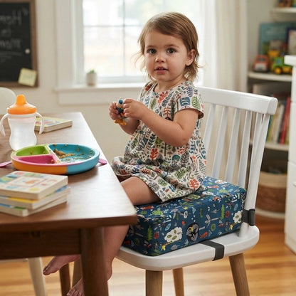 Rehausseur chaise bleu sous enfant assis a la table