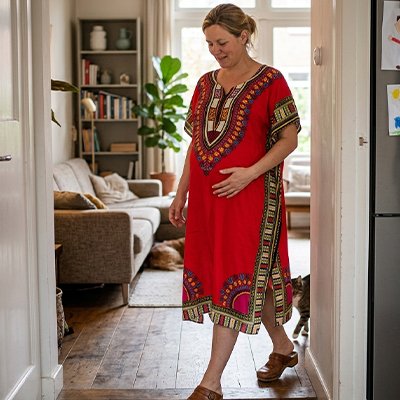 Robe de grossesse rouge portée par future maman